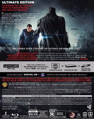 4k Ultra Hd + Blu-ray Batman V Superman Ultimate Extendida