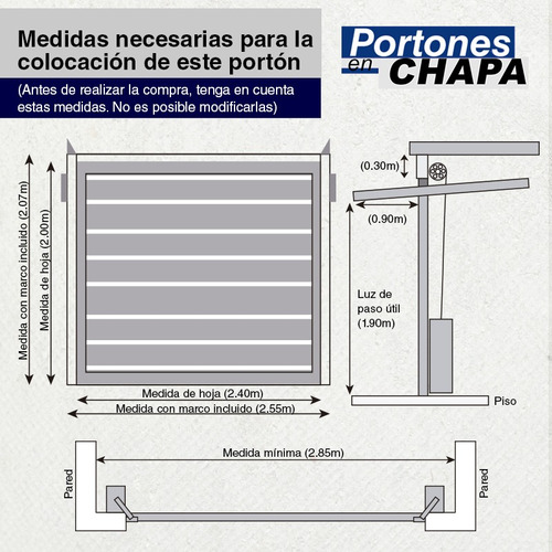 Porton Levadizo Con Motor 2.55 X 2.05 Tablillas Deco Blanco