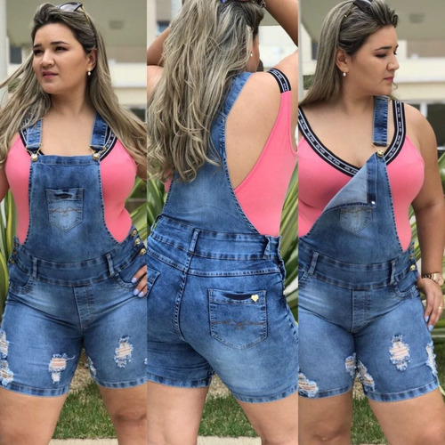 macacao jeans plus size mercado livre