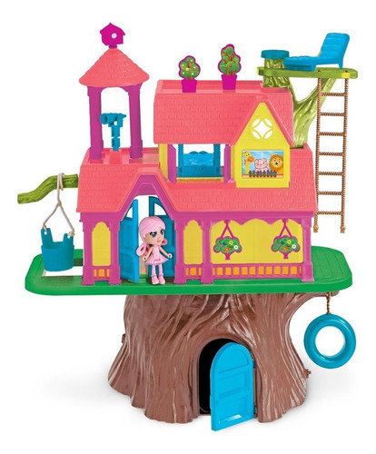 Brinquedo Infantil Casa Na Floresta + Árvore 20 Acessórios