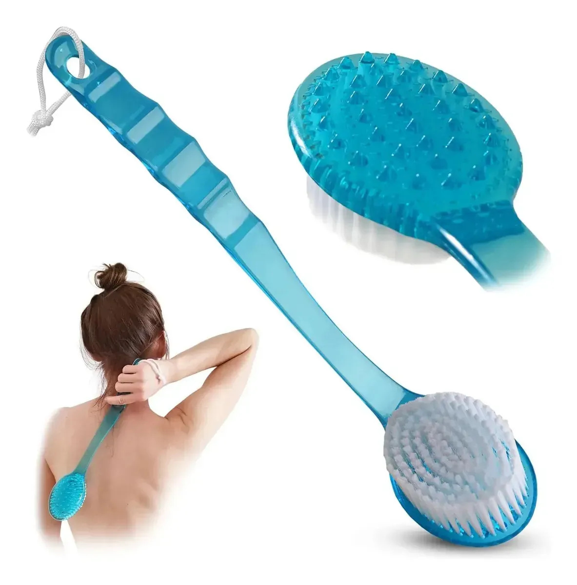 Set de Cepillos de Baño y Masajeador de Cuero Cabelludo con Mango Largo, Ergonómico y Antideslizante, Azul