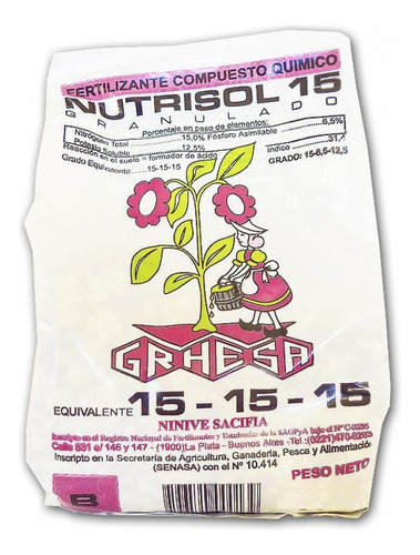 Fertilizante Triple 15 Nitrogeno Fosforo Potasio Grhesa 500g