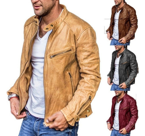 Chamarra Biker Casual Estilo Punk De Cuero Para Hombre