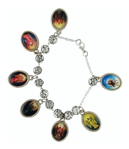 Pulsera 7 Arcangeles, Proteccion, Baño De Plata  1 Pz