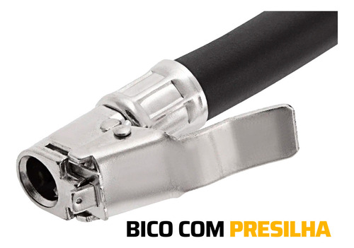 Calibrador E Inflador De Pneus Pneumático Com Manômetro 1/4 Npt 16bar 220 Libras Btbp1000 The Black Tools + 2 Mangueiras Espirais 5M