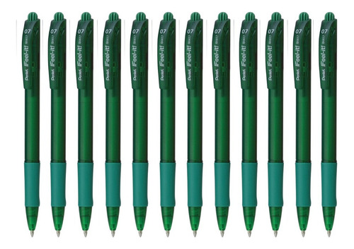 Bolígrafo Pluma Feel-it Pentel Bx417 0.7 Mm Retráctil 12pzas Color de la tinta Verde