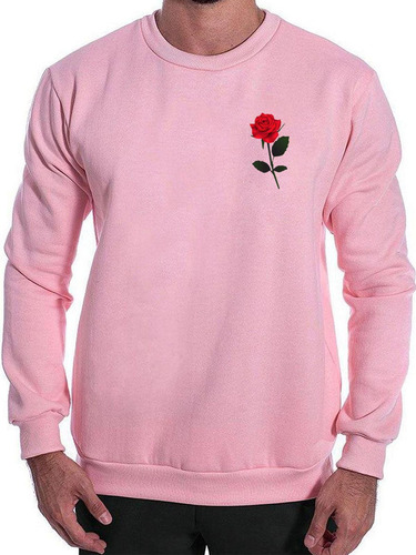 Blusão De Moletom Masculino Básico Inverno Casual Flor Rosa