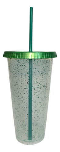 Vaso Reusable Glitter 110 Pzas Cafe Frio Con Popote 24oz