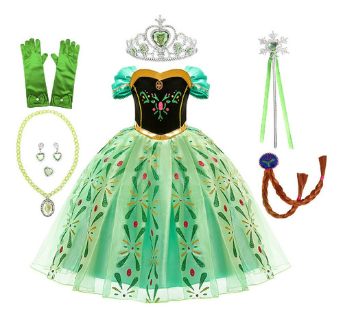 Vestido De Princesa Anna De Frozen Con Accesorios