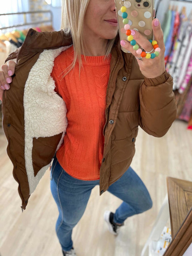 Imagen 9 de 10 de Campera Puffer Forrada En Piel Corderito The Big Shop