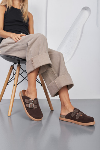 Zuecos Mules Suecos Base Eva Mujer Gamuza Hebillas Moda Melu