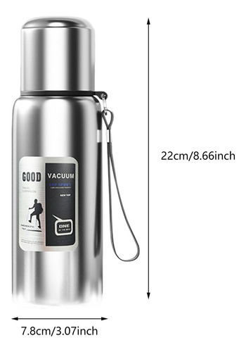Botella De Agua Aislada, Taza Térmica, 600 Ml Plateado