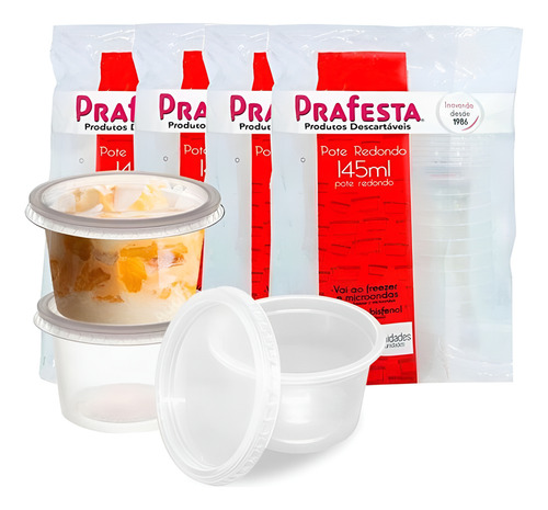 24 Unid Pote 145ml Redondo Com Tampa Freezer Microondas