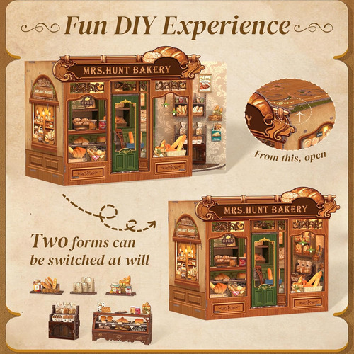 Diy Miniatura Casa De Muñecas Libro Corner Kit Con Luces Led