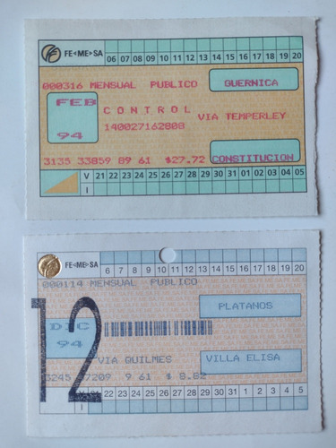 2 Abonos Mensual De Ferrocarril Femesa Quilmes Y Temperley