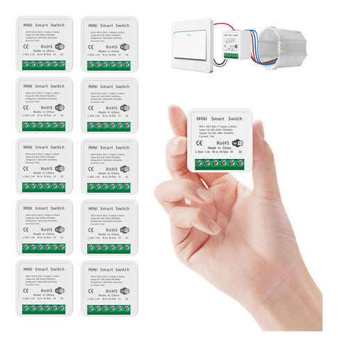 10 Mini Interruptor Inteligente Wifi 16a Módulo Con Alexa 