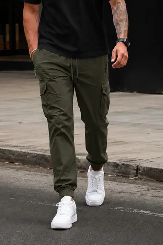 Calça Cargo Para Homem Slim Com Elastano Esportiva Verde Militar M 40/42