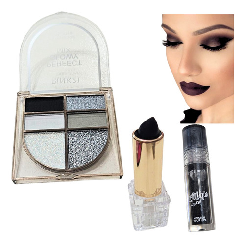Sombra Negra Set Smokey Eyes Hd Labial Negro Mágico Gloss Smoke Ideal Profesional