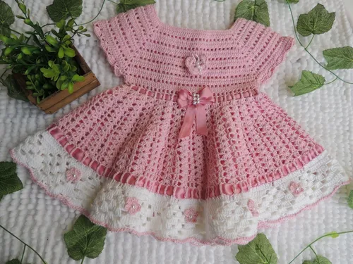 Vestido Croch Para Beb Fio 100 Algod o De 3 A 6 Meses