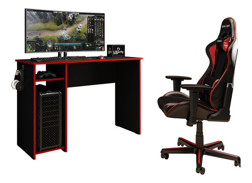 Mesa Computador Gamer Gaming Desk Flex Com Suporte Vermelha