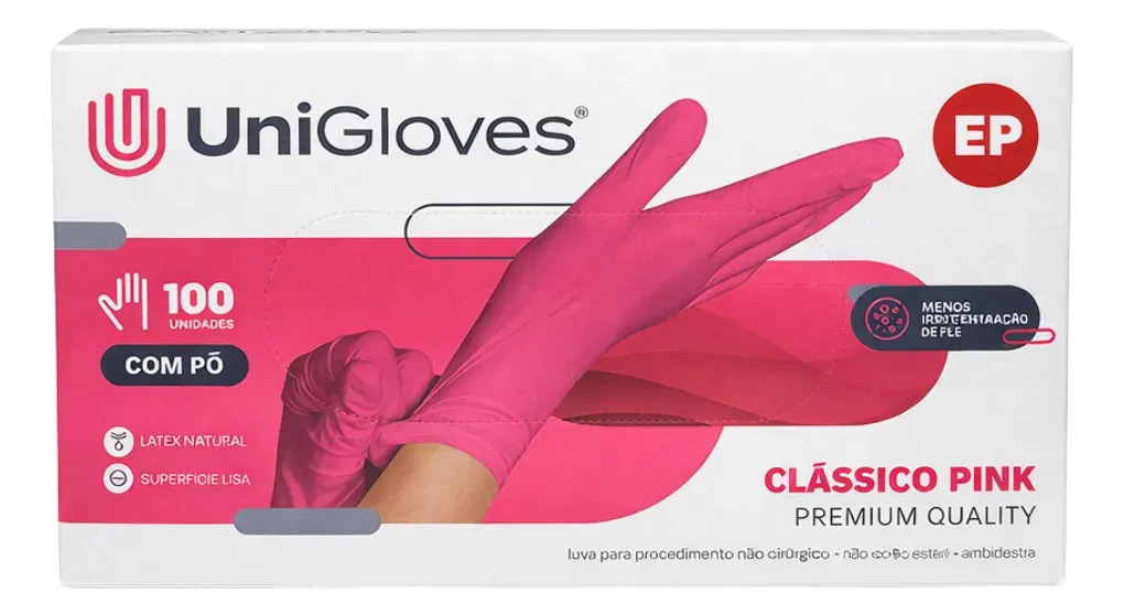 Luvas de Látex Rosa UniGloves Clássico com Pó Tamanho PP 100 Unidades
