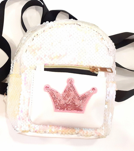 Mini Mochila Nena Lentejuelas Blanco O Negro