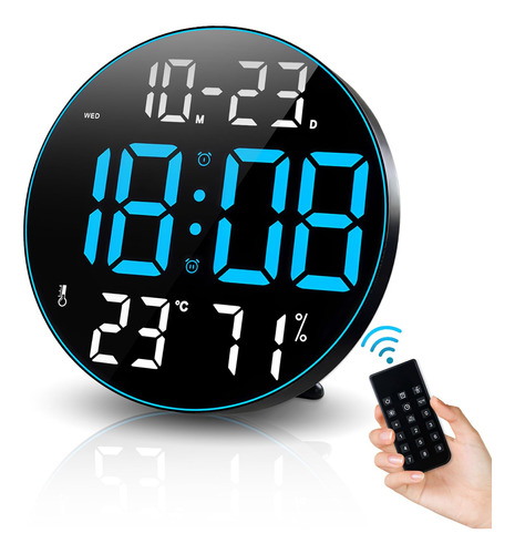 Reloj Pared Digital 30 Cm Con Control Remoto Calendario Ate