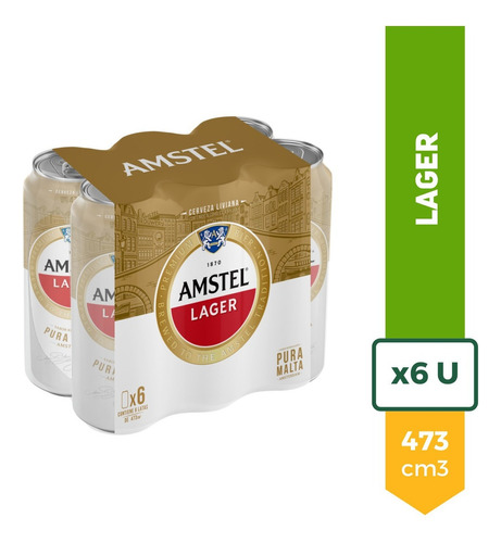Cerveza Amstel Lager Lata 473ml Pack X6 Oferta