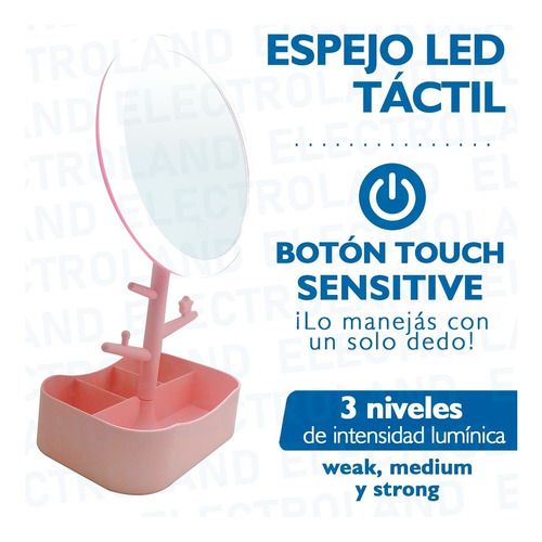 Espejo Luz Led Táctil 180° Maquillaje Usb Porta Accesorios