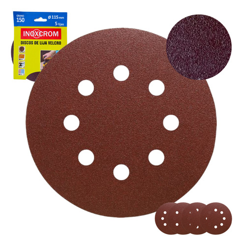 Disco De Lija Velcro Para Madera 115mm X 5u Lijadora Orbital
