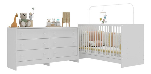 Berço 3 Em 1 Com Cômoda Framboesa Multimóveis Mp4295 Cor Branco