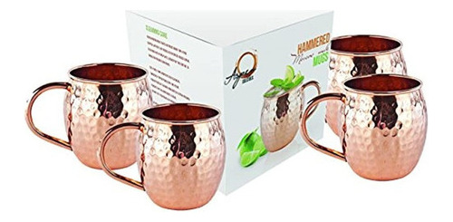 Set De 4 Tazas De Cobre Mula De Moscu 100% Cobre Solido De