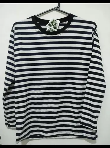 Remera Manga Larga Rayada Blanco Y Negro Hombre MercadoLibre