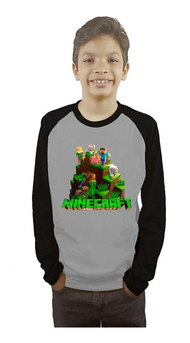 Polera Minecraft Manga Larga Estampada Dtf Cod 001