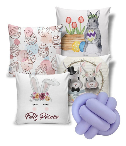 Capa De Almofada 45x45 Decorativas Com Almofada De Nó Grande PASCOA_KIT-06_NÓ-LILAS