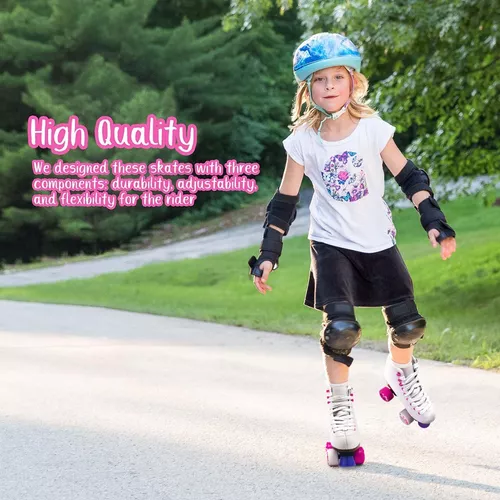 Patines de cuatro ruedas para niñas y mujeres,de talla 2.5 para niñas hasta  8.5 para mujeres; para interiores, exteriores y patinaje en pista. Calzado