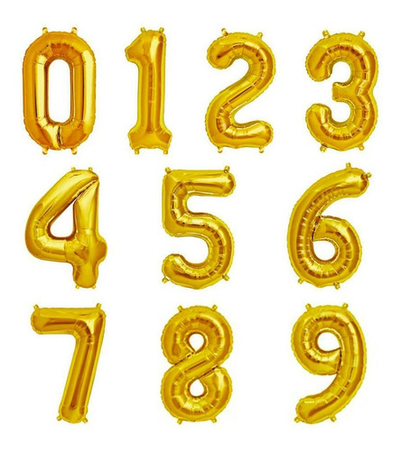 Imagen 1 de 5 de 6 Globos Metalizados Números Dorados Plateados 35 Cm Bombas