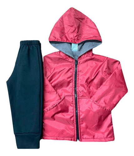 Conjunto Bebe Campera Rompe Viento Silver Y Babucha Frisada