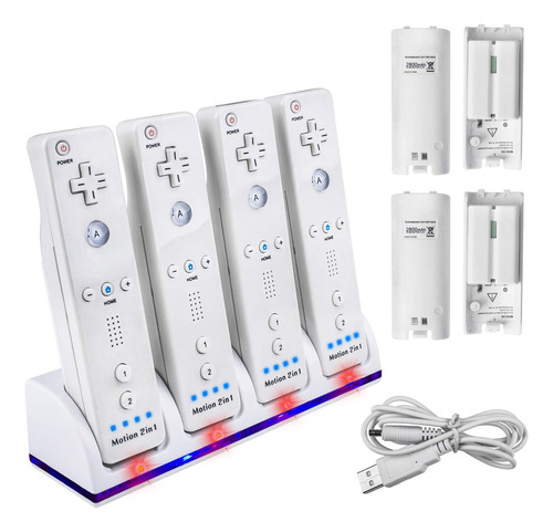 4 Baterías De Control Wii Con Base De Cargador Para Contro.