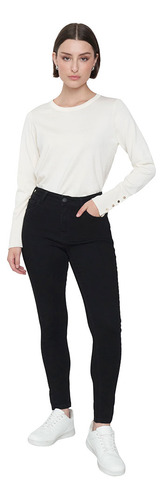 Jeans Mujer Skinny Push Up Tiro Medio Negro - Corona