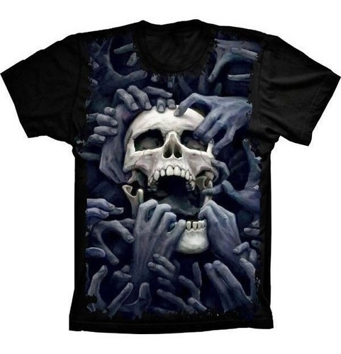 Camiseta Estilosa 3d Fullprint - Skull Caveira Mãos Hands