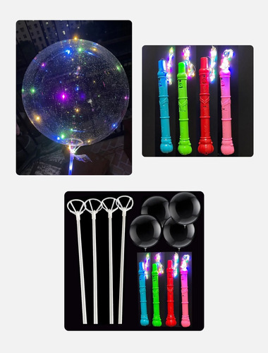 Set Mango Led +globo Burbuja 18  +palito 40cm Multicolor X25