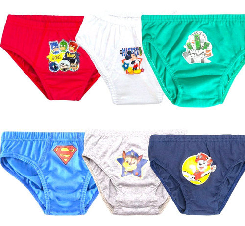 Kit 12 Cuecas Slip Infantil Personagens Algodão Menino