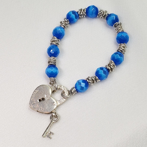 Pulsera Plata Piedras De La Luna Azul Cierre Corazón