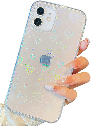 Funda Para iPhone XR 6.1 Transparente Corazones Brillantes