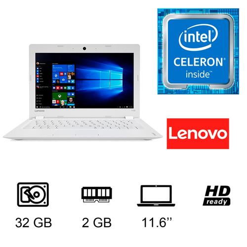 Netbook Lenovo Dual-core N3060 2gb 32gb 11.6 Win 10 Blanca F