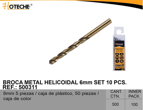 Broca Metal Helicoidal 10mm Set 5 Pcs. - Hoteche