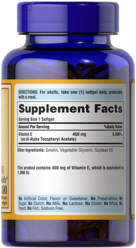 Imagen 1 de 2 de Vitamina E 1000iu 450mg X 100 Softgel Usa