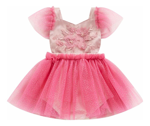 Vestido De Bebé Niña Rosa Con Tocado De Flores Festejo