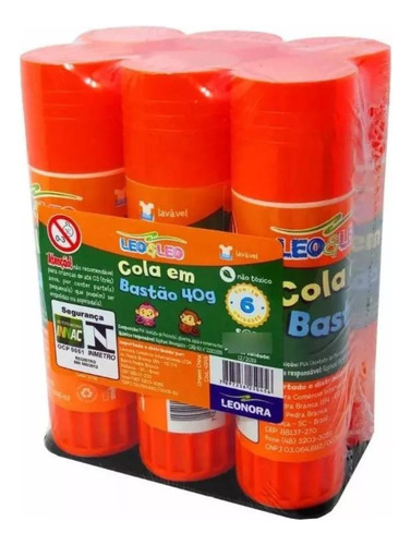 Cola Bastão Escolar Escritório Leo & Leo 40g Com 6 Unidades